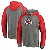 Kansas City Chiefs NFL Pro Line by Fanatics Branded Throwback Logo Big & Tall Tri Blend Raglan Pullover Hoodie Gray&Red,baseball caps,new era cap wholesale,wholesale hats